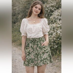 Vintage Banana Republic Green Flowy Floral Skirt Cottagecore Boho Skirt Sz XS